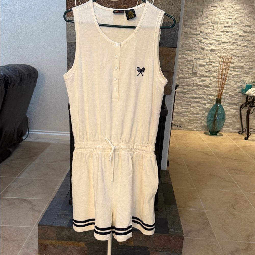 NWT Lizsport Cream Sleeveless Romper with Tennis Logo